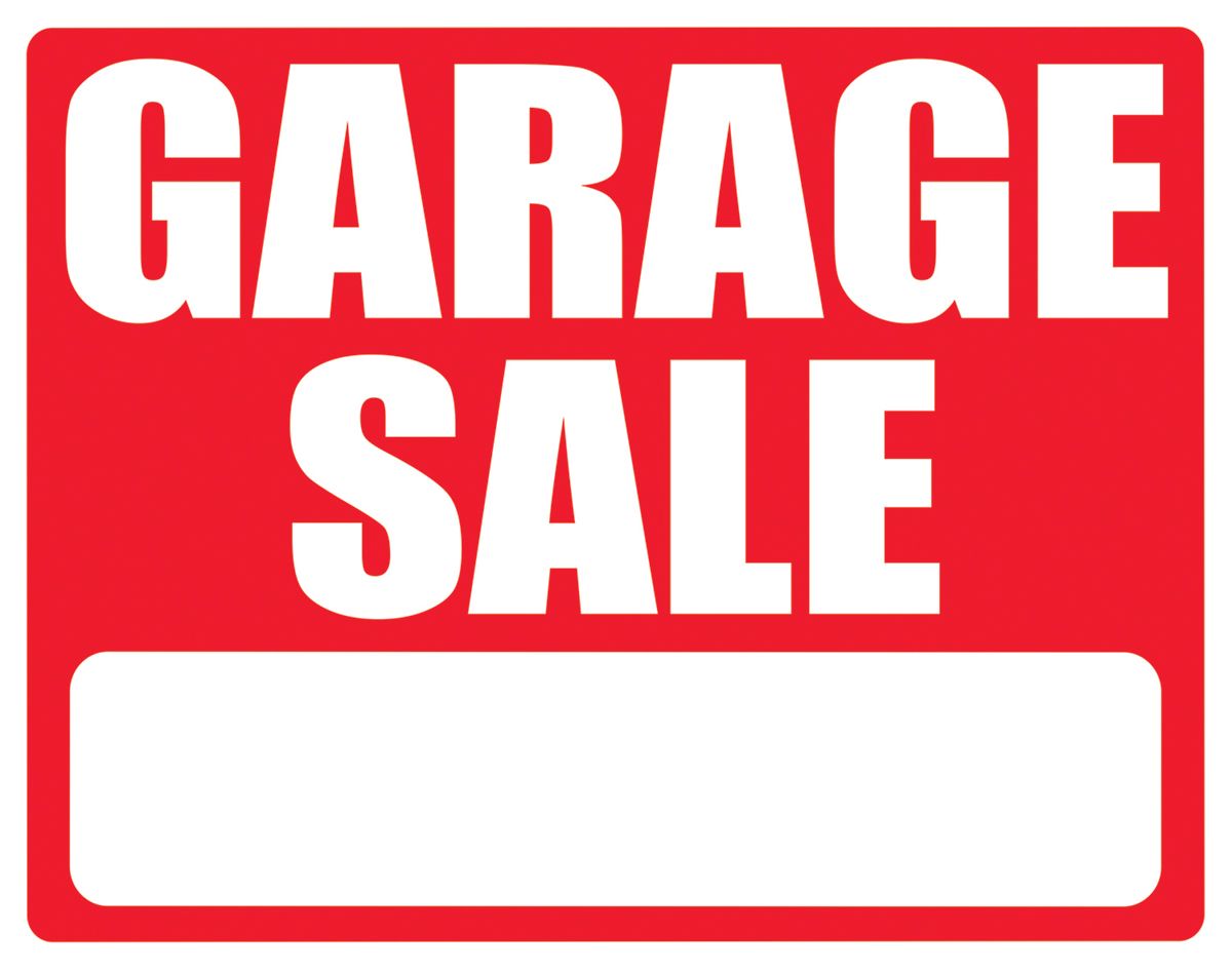 COSCO 2-Sided Sign with Stake, GARAGE SALE, 15" x 19", White Plastic Corrugate with Red Imprint, H-Stake Included