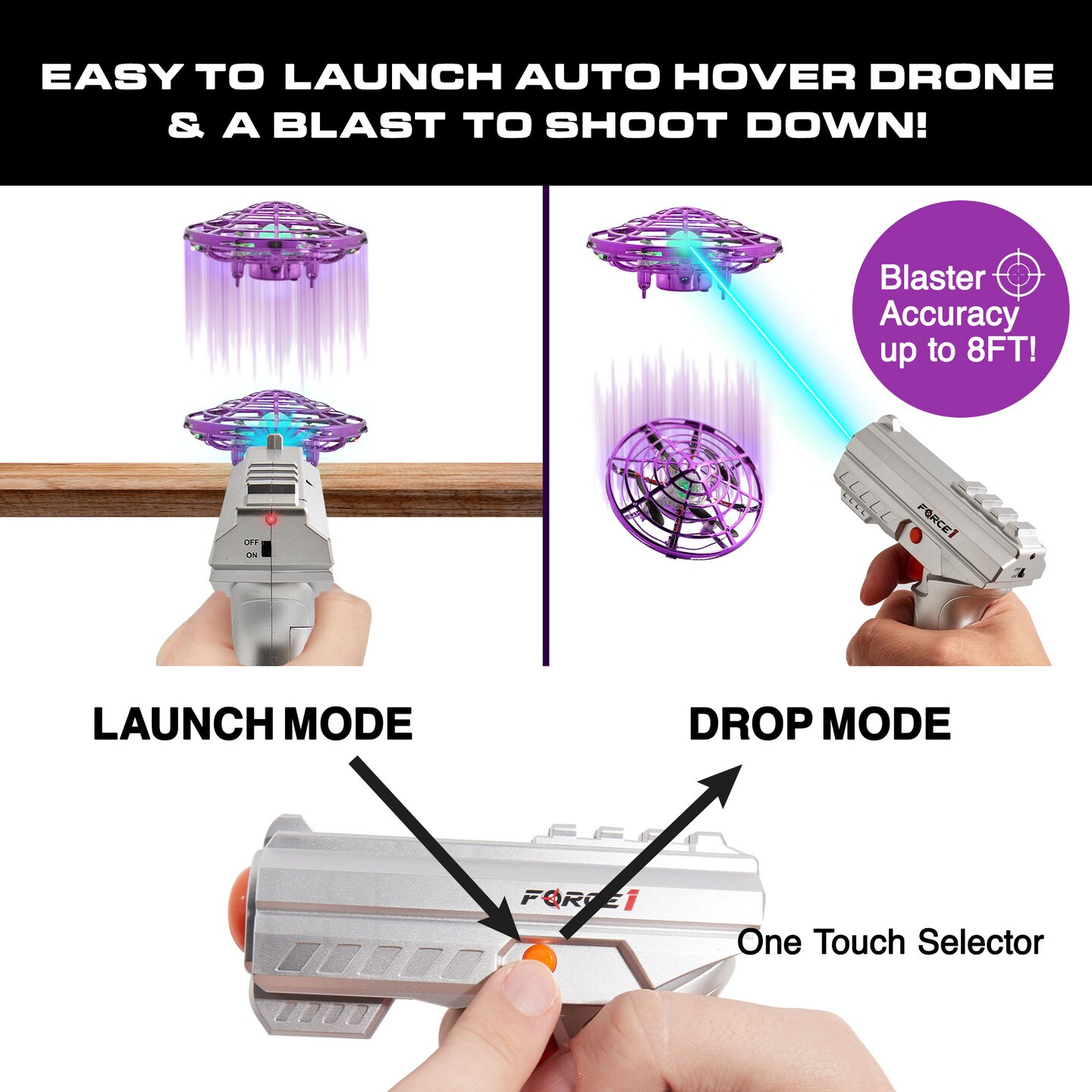 Force1 Scoot Skeet Drone Electronic Shooting Game For Kids and Adults- Purple/Green