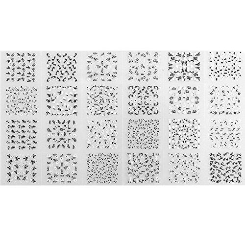 Wrapables 24 Sheets Black &#x26; White Flowers with Rhinestones Nail Stickers Set Nail Art