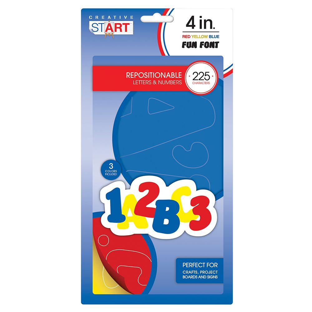 Creative Start Vinyl Repositionable Self-Adhesive Letters and Numbers, 2&#x22;, Fun Font, Black, 399 count