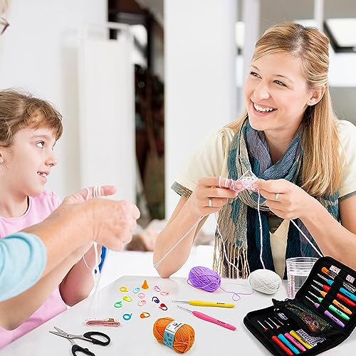 103 PCS Crochet Kit with Crochet Hooks Yarn Set, Premium Bundle Includes 1650 Yards Acrylic Yarn Skeins Balls, Needles, Accessories, Bag, Ideal Starter Pack for Kids Adults Beginner Professionals