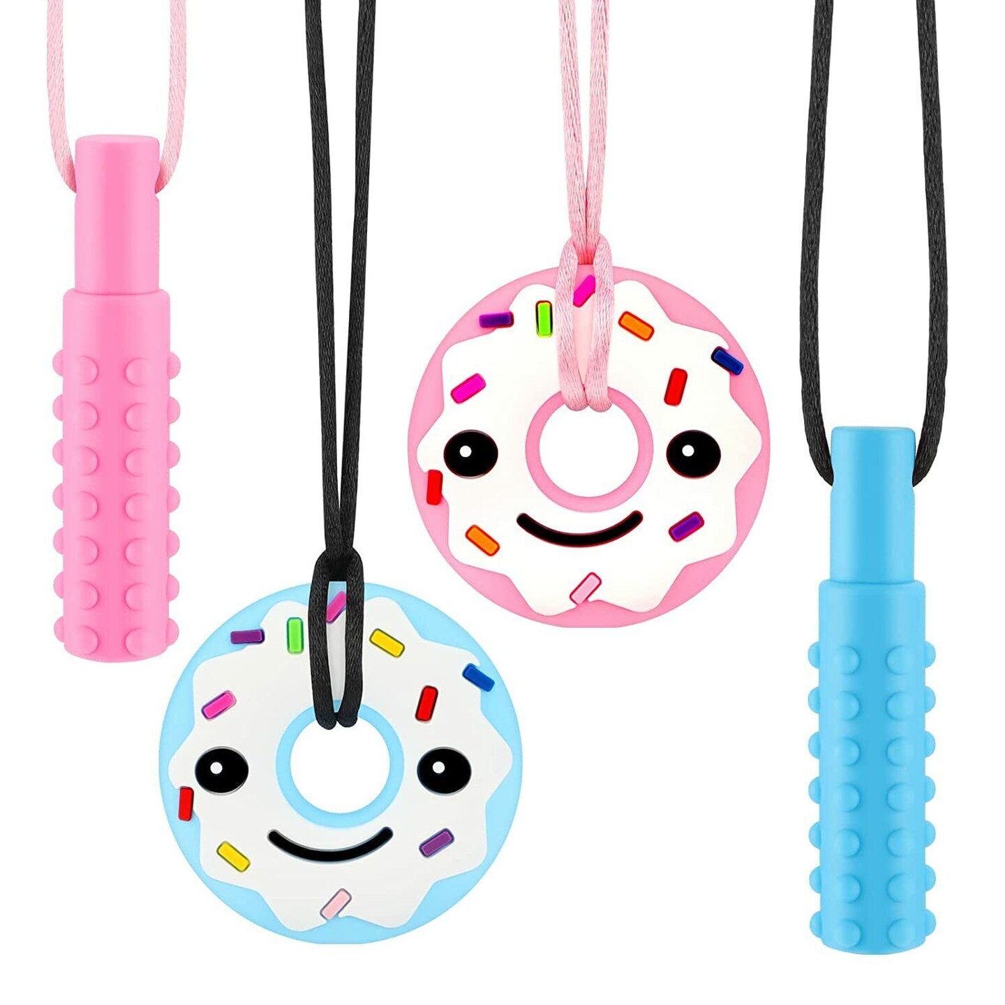 Sensory Chew Necklaces for Girls, 3 Pack Chewy Necklace for Sensory Kids,  Silicone Oral Chew Toys for Adults with ADHD, Autism, SPD, Special Needs,  Reduce Chewing Fidgeting