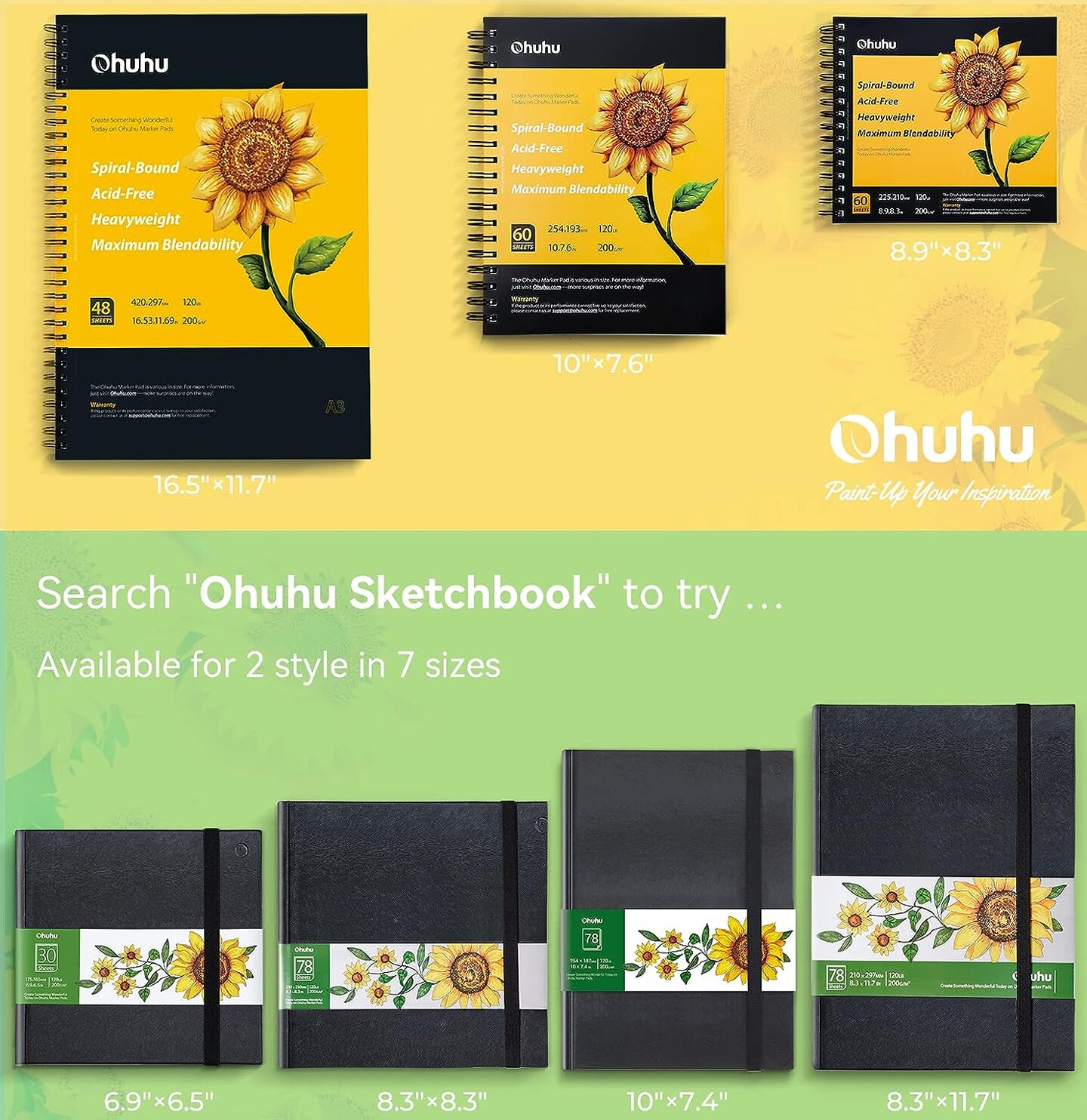 Ohuhu Sketchbook Marker Paper Pad: 8.3&#x22;x11.7&#x22; Large Art Sketch Book Drawing Papers 78 Sheets/156 Pages 120LB/200GSM Hardcover Sketching Books for Alcohol Markers Sketchpad Christmas Gift