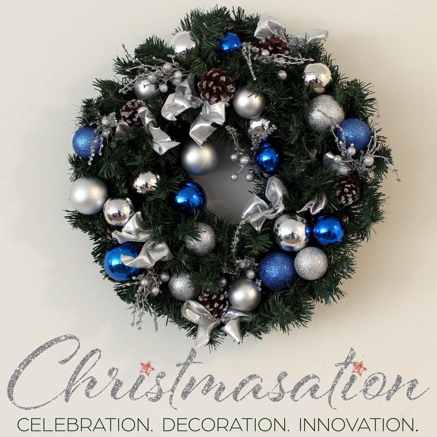 Icy Blue Pre-Decorated Christmas Wreath with Pre-Lit Option