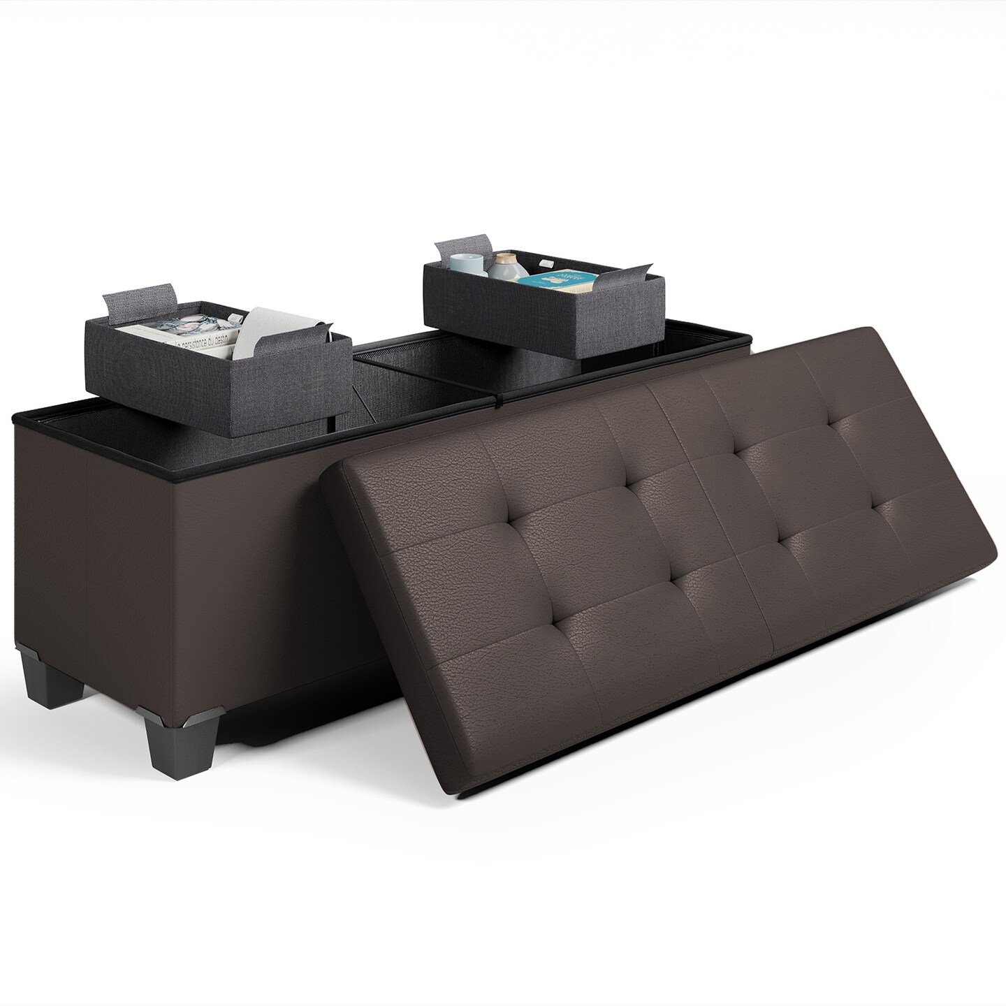 Storage Ottoman Bench with Storage Bins