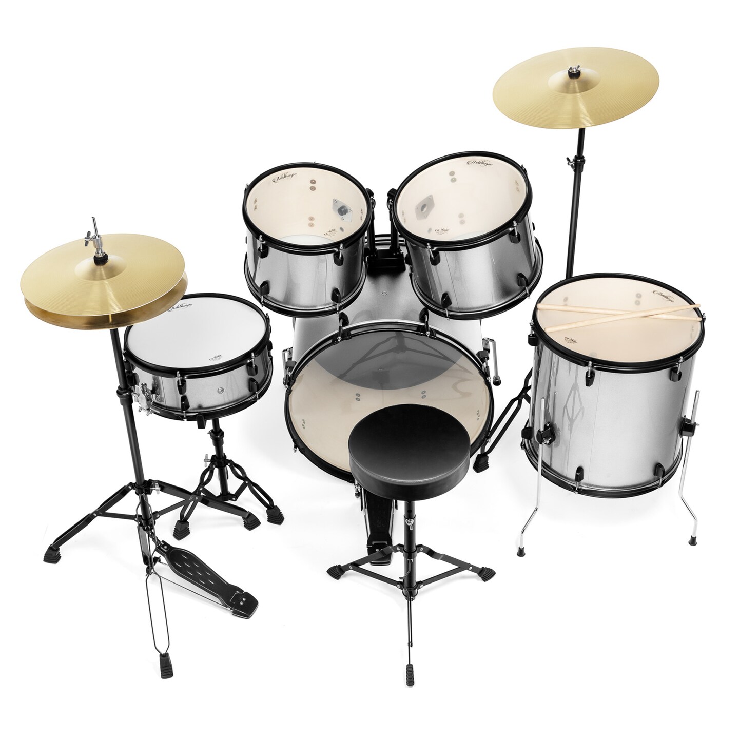 Ashthorpe 5-Piece Complete Full Size Adult Drum Set with Remo Batter Heads