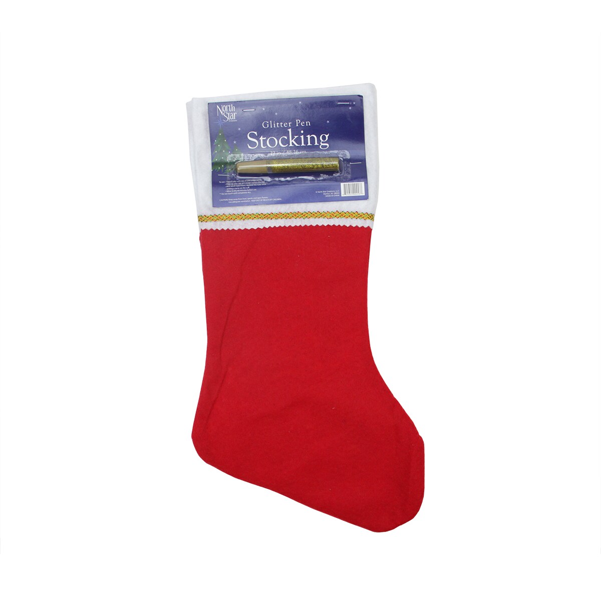 Northlight 19&#x22; Red and White Soild Christmas Stocking with Gold Glitter Pen