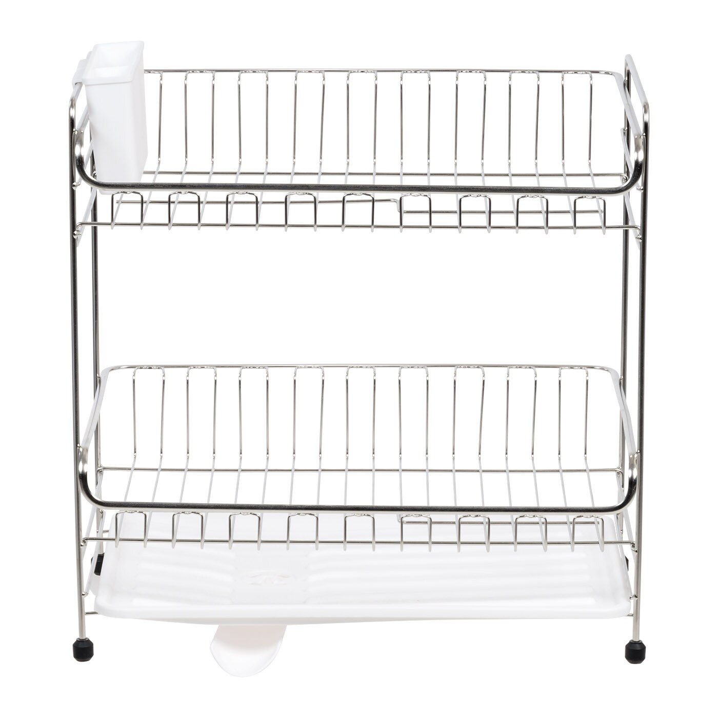 IRIS USA 2-tier Medium-sized Dish Rack with Drain Spout, White