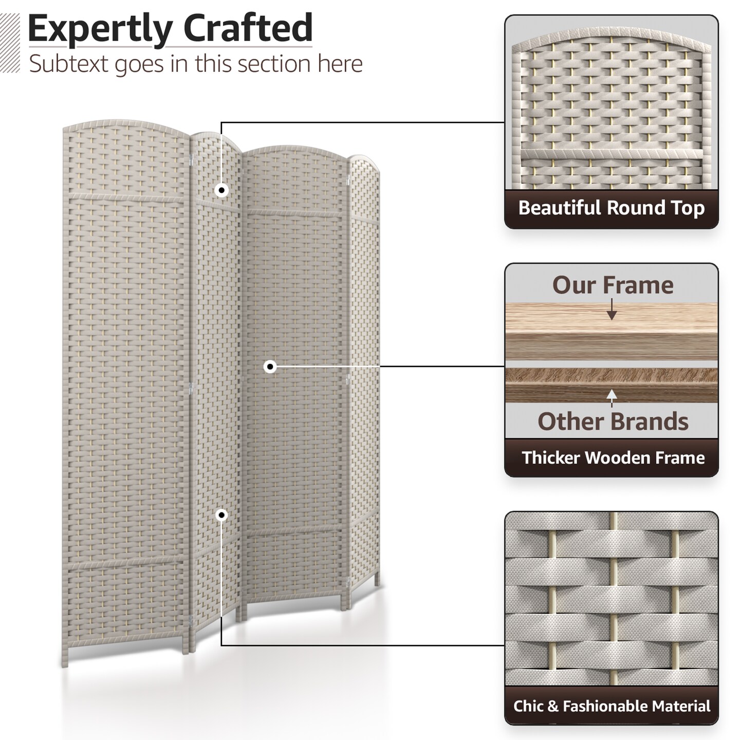 Sorbus 4 Panel Room Divider Panel, 6 ft. Tall Extra Wide Double Hinged Panels - Folding Privacy Screens