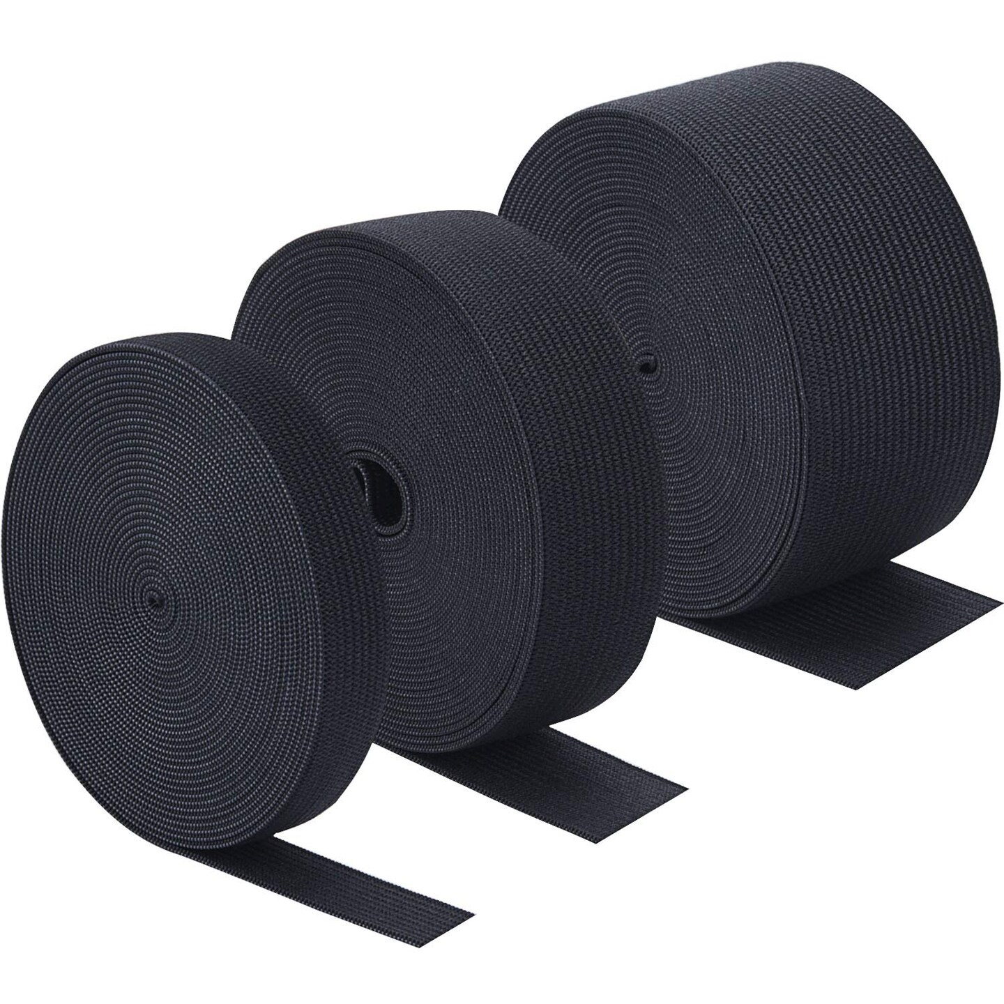 3 Rolls Sewing Stretch Elastic Band Spool, 3/5, 1, 1-1/2 Inch in Width, 5.5 Yards/Roll (Black)