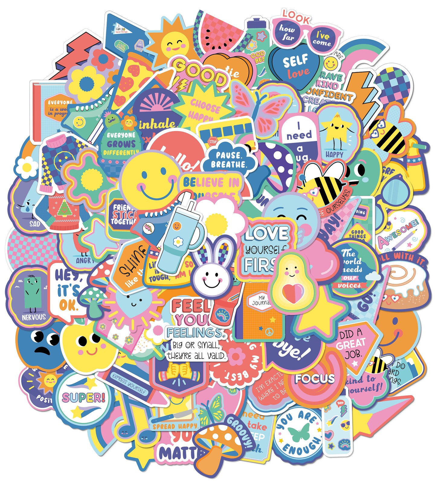 Carson Dellosa We Stick Together 100 Vinyl Stickers, Retro Waterproof Decals for Crafts, Scrapbooking, Water Bottle, Lap Top, Teacher Planner, Phone Case, Luggage, and School Supplies