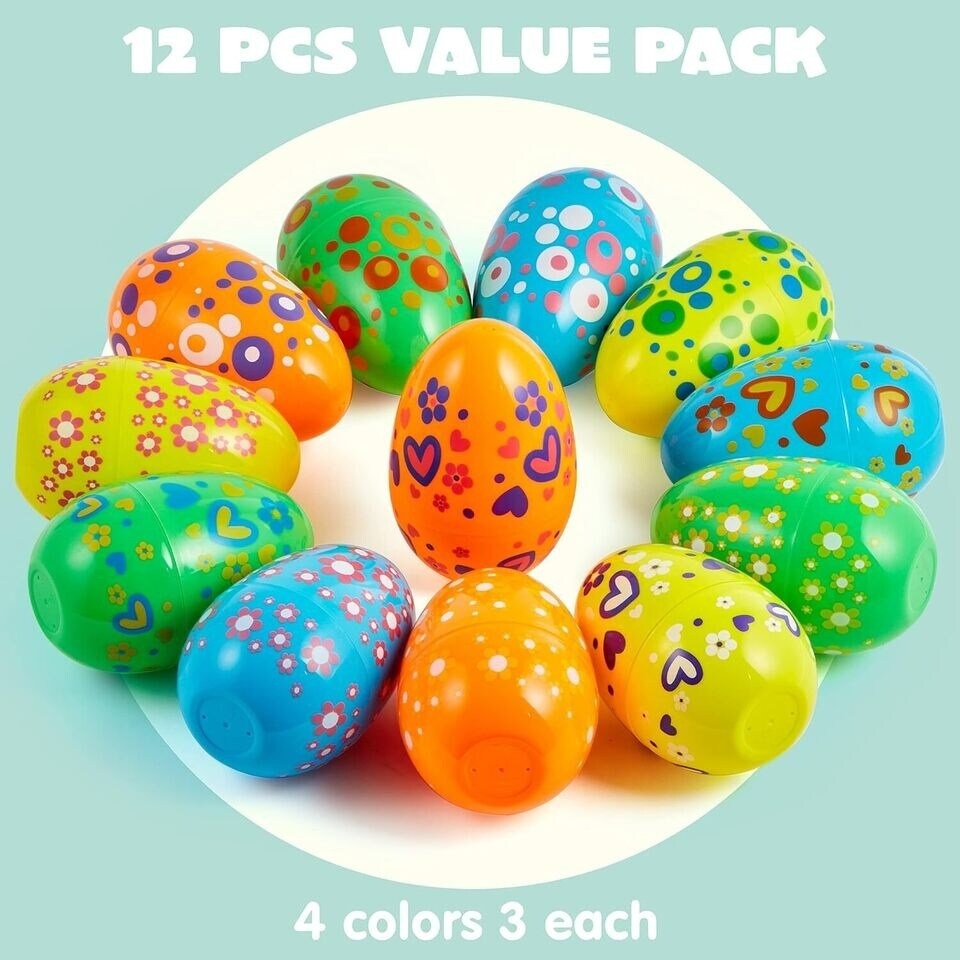 12 Pcs 7" Jumbo Easter Eggs Big Empty Large Easter Eggs Plastic Fillable Favor