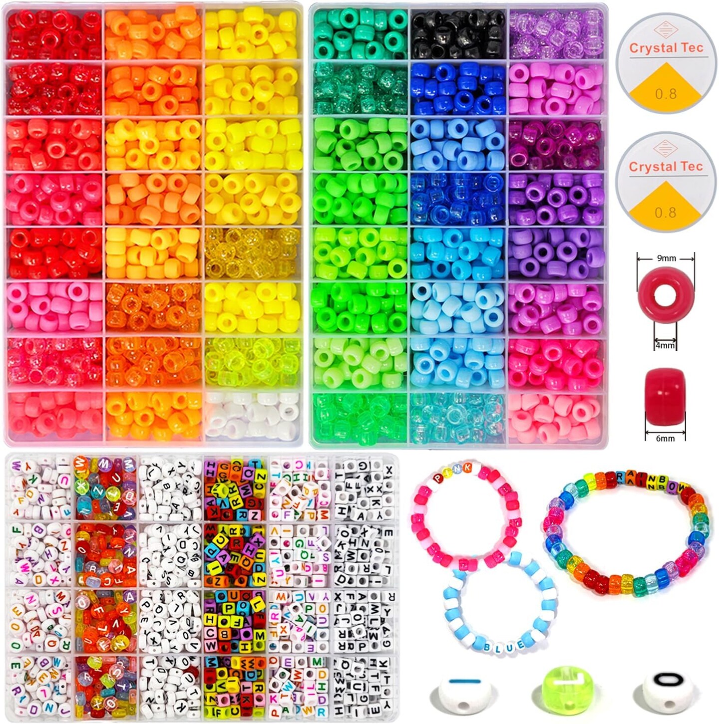 4080pcs Pony Beads for Bracelet Making Kit, 48 Colors 2400pcs Rainbow Kandi Beads with 6 Styles 1680pcs Letter Beads, Friendship Bracelet Kit with Elastic Threads
