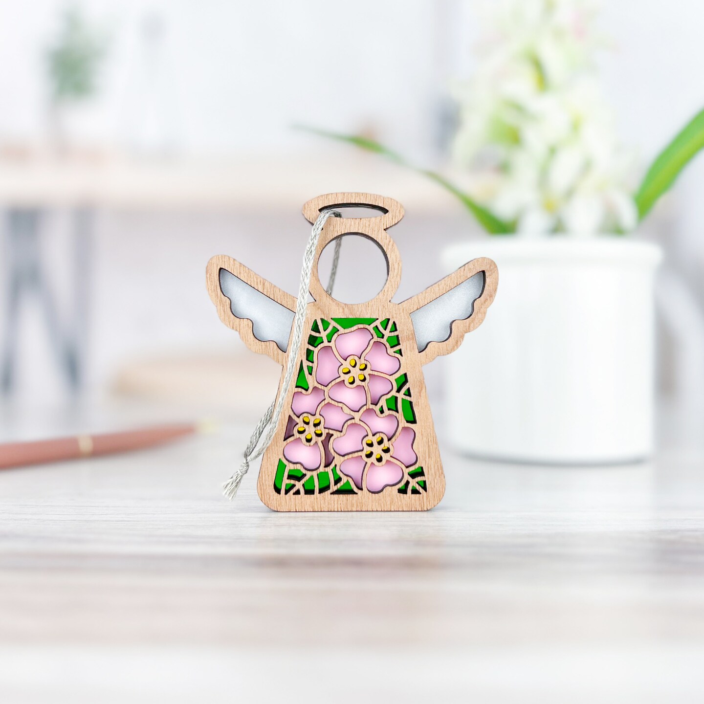 3.5&#x22; (H) Pink Evening Primrose Ornament - Handcrafted in Texas - Mother&#x27;s Angels&#xAE; Figurine - Mother&#x27;s Day Gifts