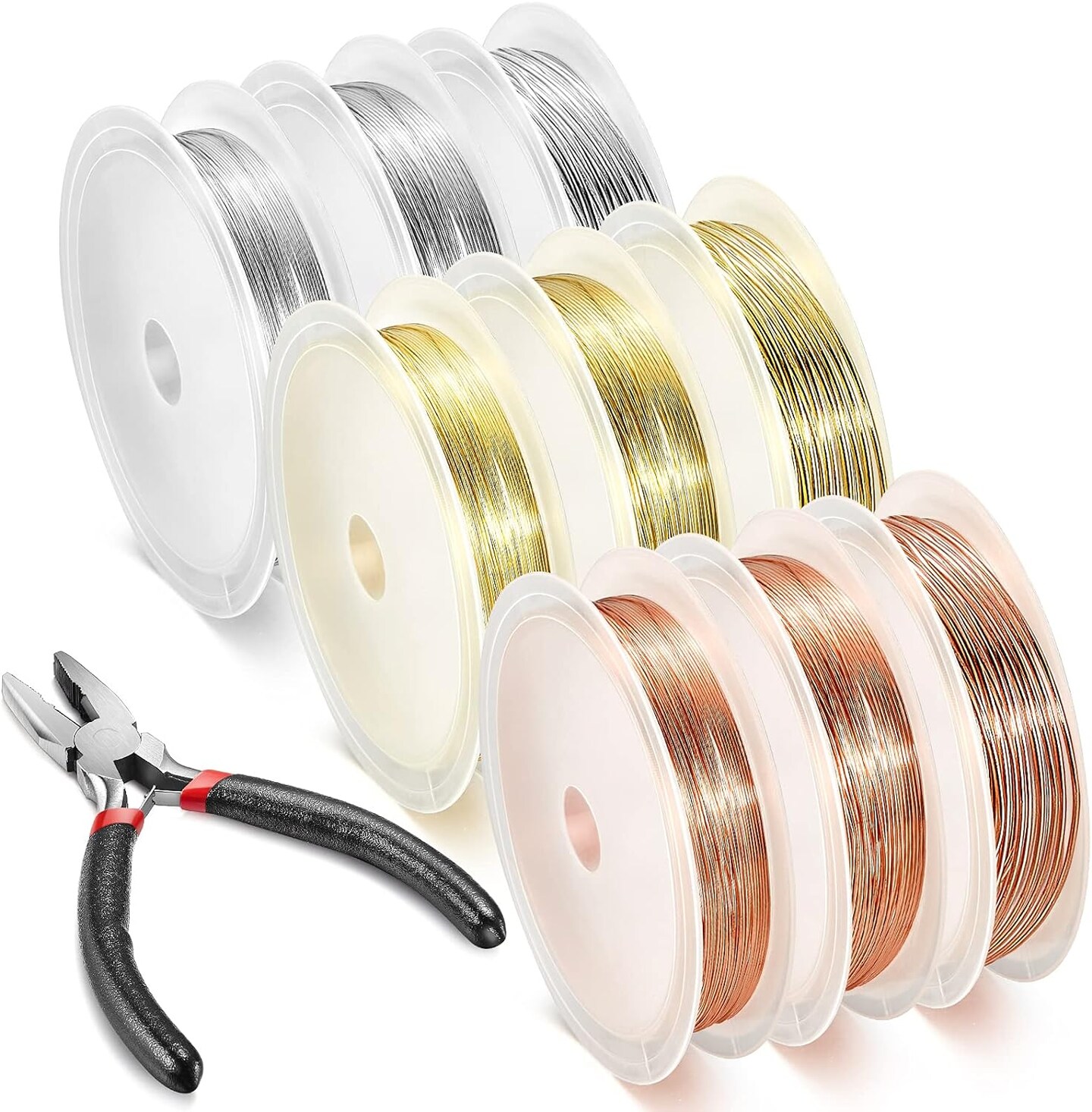 9 Rolls Jewelry Wire for Jewelry Making 20, 24, 26 Gauge Tarnish Resistant Jewelry Beading Wire for Jewelry Supplies and Crafts Copper Wire with Cutting Pliers (Gold, Silver and Copper)