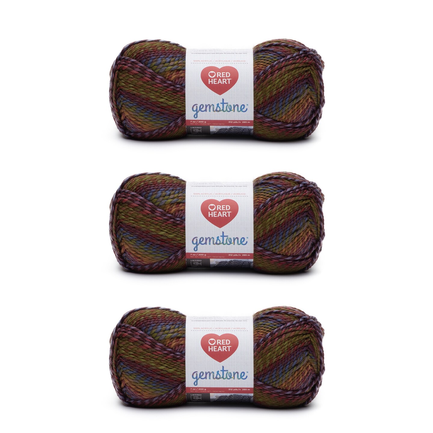 Red Heart Gemstone Agate Yarn - 3 Pack of 200g/7oz - Acrylic - 5 Bulky - 312 Yards - Knitting/Crochet