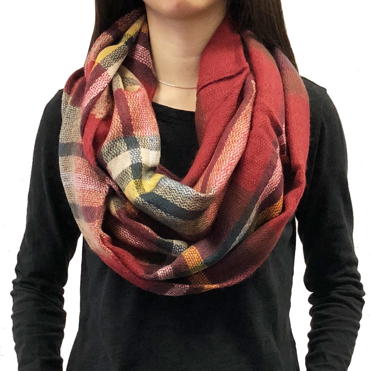Wrapables Plaid Print Winter Infinity Scarf, Red and Black