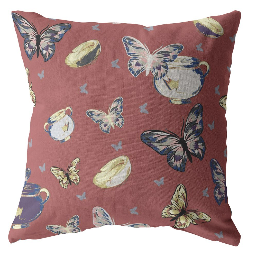 18&#x22; Copper Rose Butterflies Decorative Suede Throw Pillow