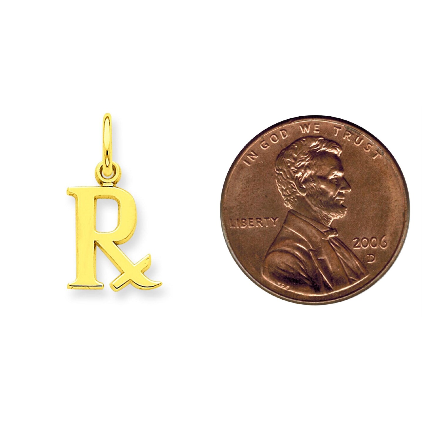 14K Yellow Gold Rx Charm Pharmacist Pendant Jewelry 22mm x 10mm