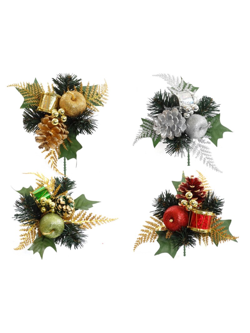 Glitter Pick with Fruit Cone and Drum - 4-Pack for Whimsical Christmas Decor, Wreaths, and Centerpieces - 2024 Christmas Collection, Floral Home by Artificial Flowers