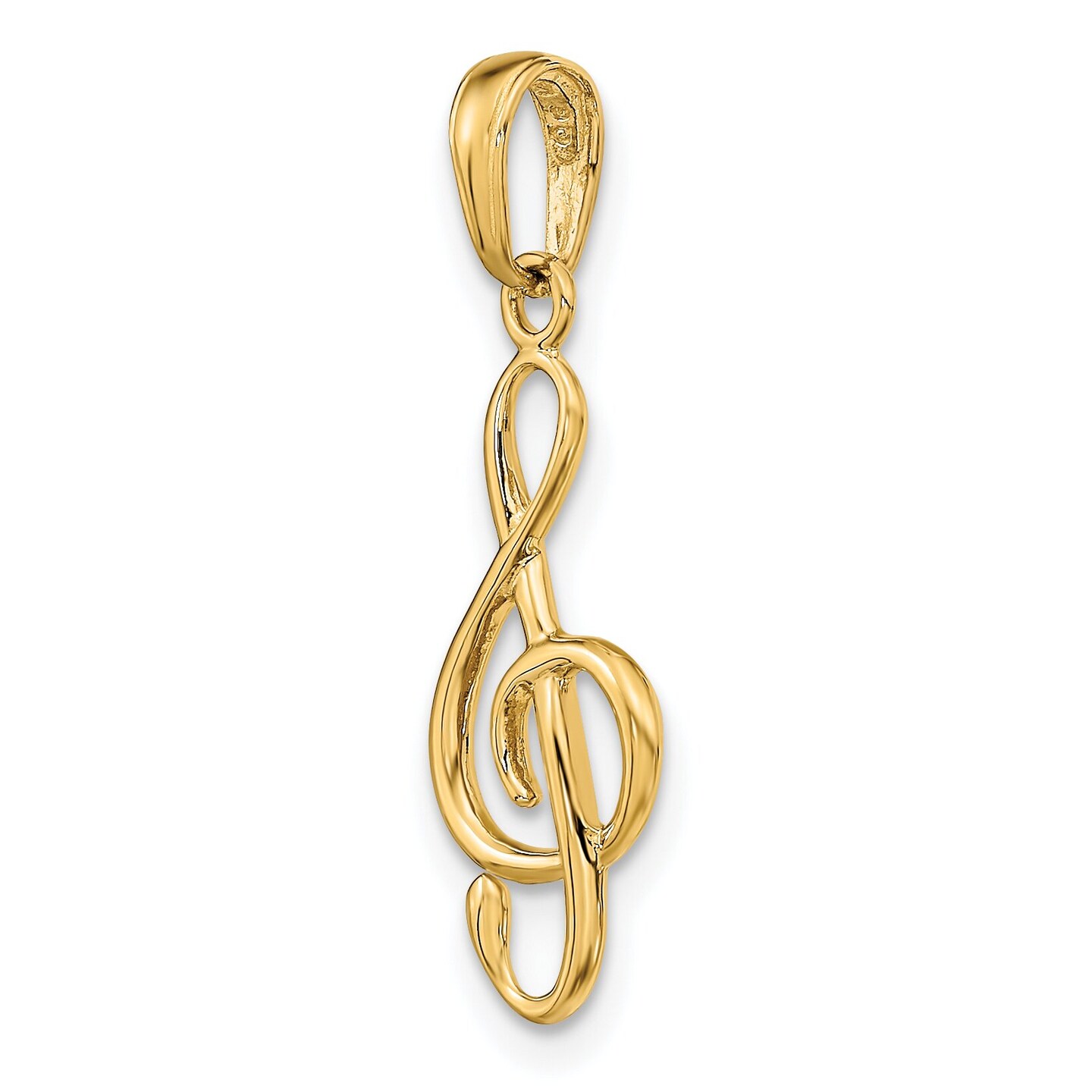 14K Yellow Gold Treble Clef Charm Music Note Jewelry 25mm x 9mm