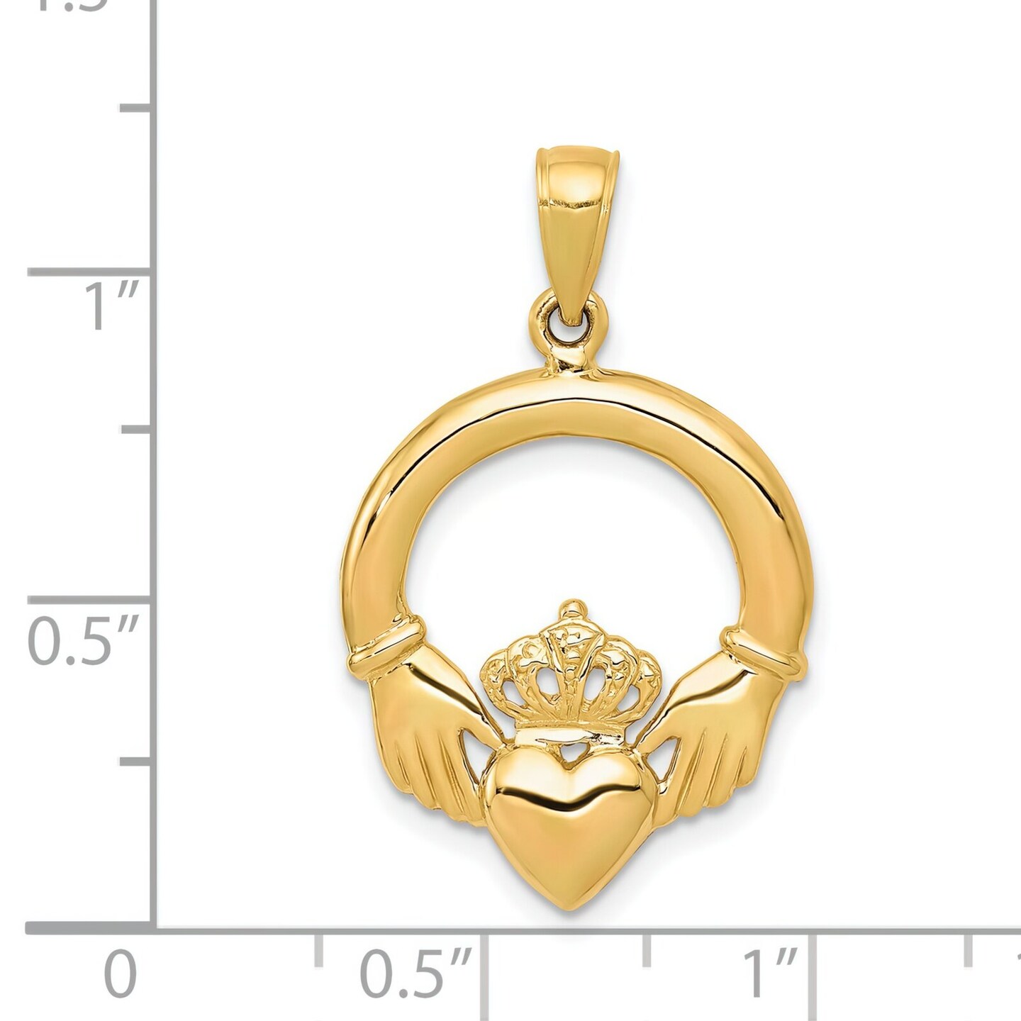 14K Yellow Gold Claddagh Charm Irish Love Pendant Jewerly 31mm x 20mm