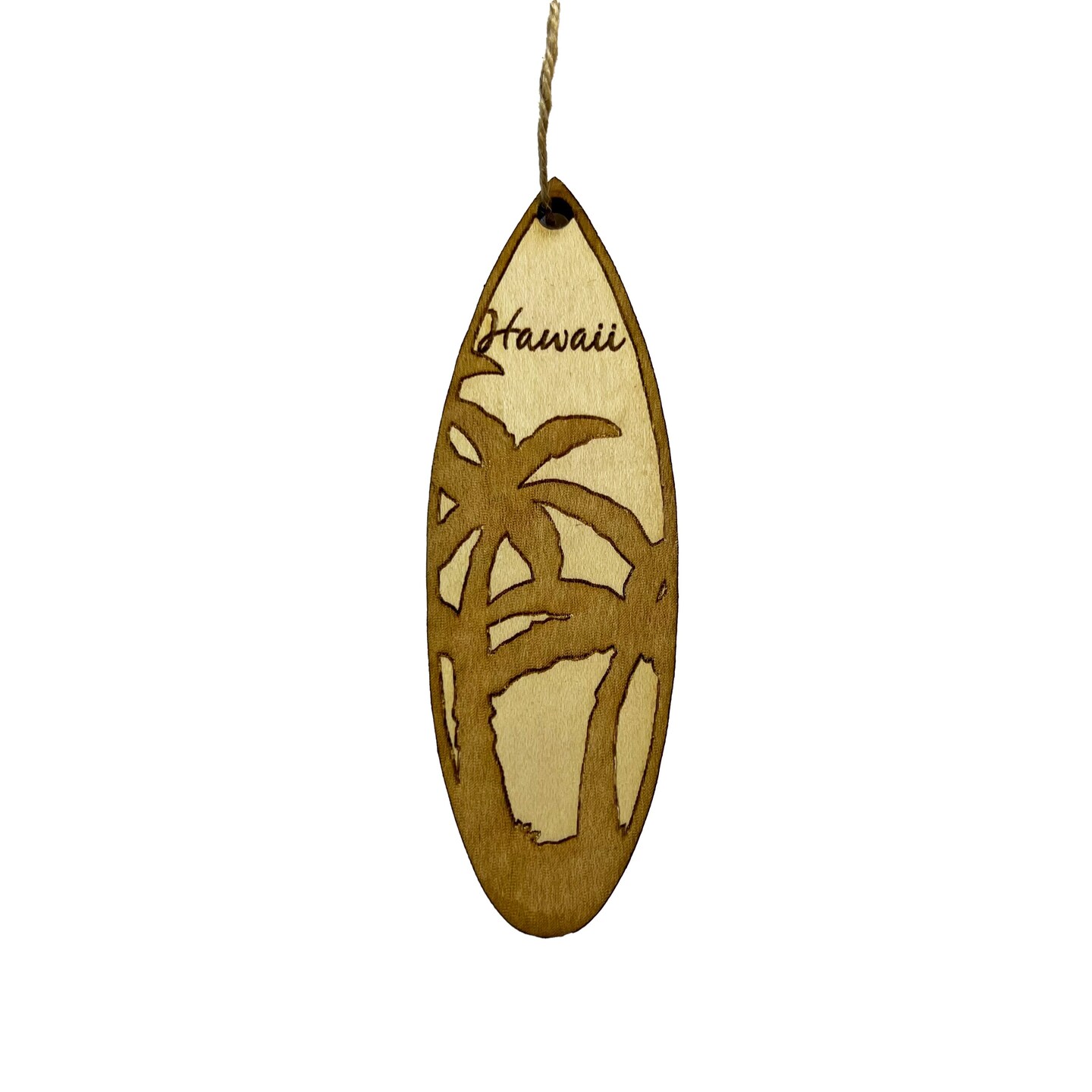 Ornament - Hawaii Palm Tree Surfboard - Raw Wood Maple Ornament - Hawaii Palm Tree Surfboard - Raw Wood Maple