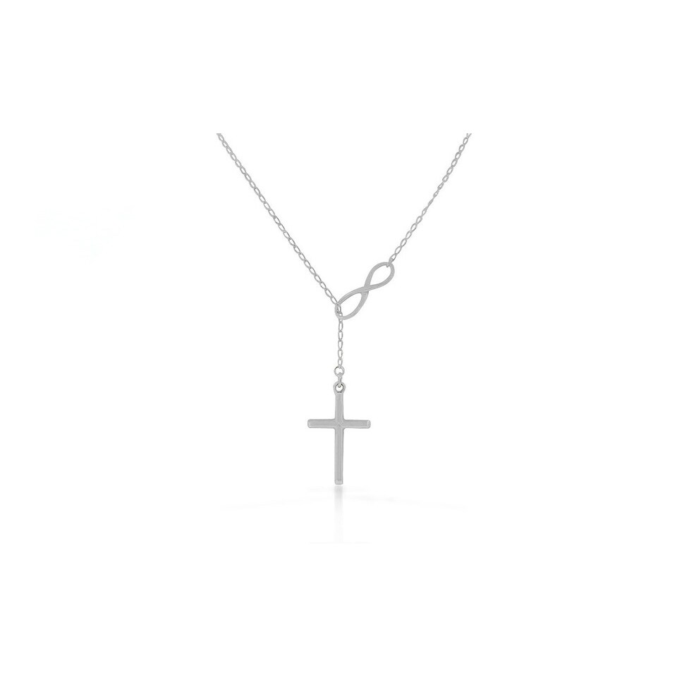 18k Gold, Rose Gold Or Sterling Silver Infinity Cross Lariat Necklace