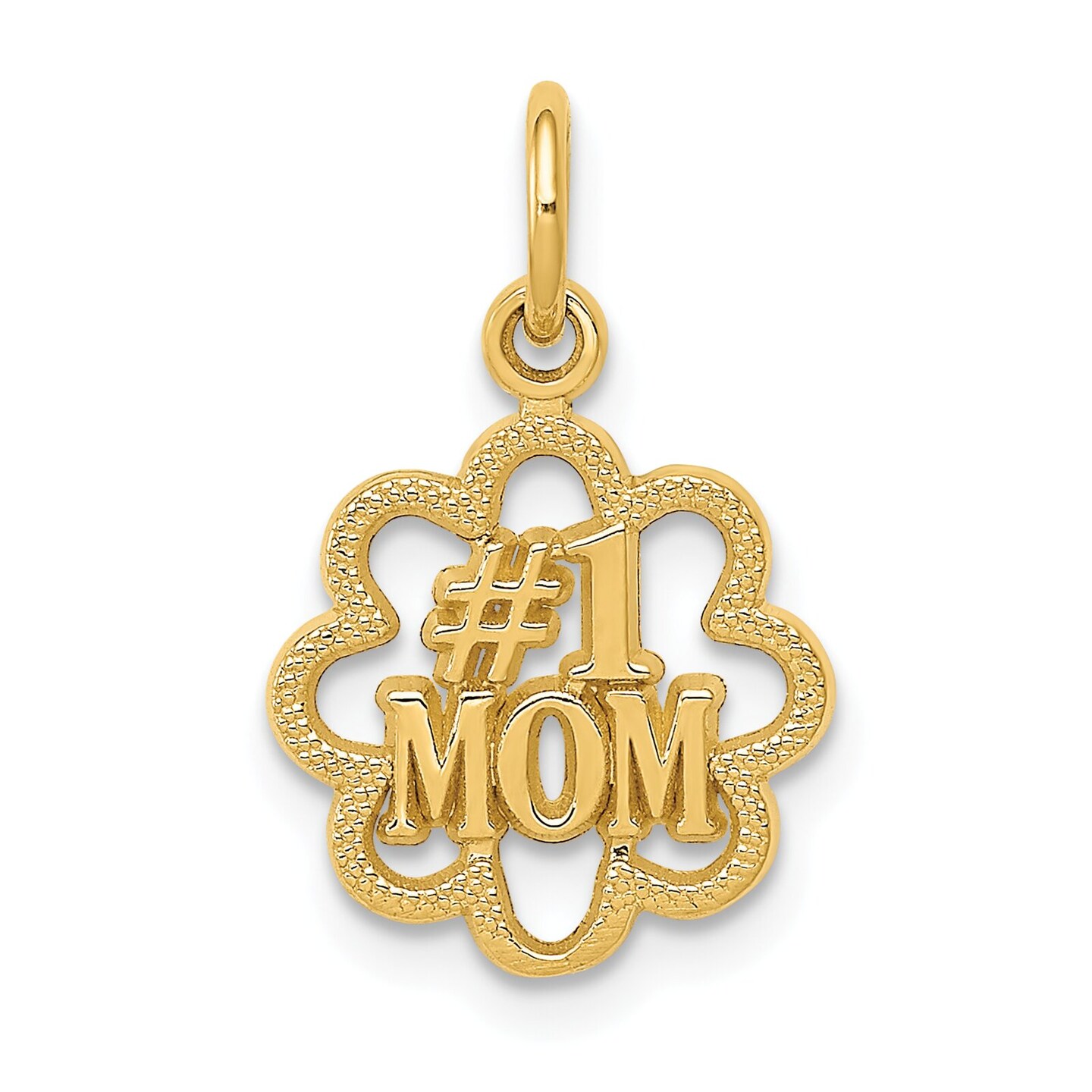14K Yellow Gold #1 Mom Charm Mother Love Pendant Jewerly 19mm x 6mm