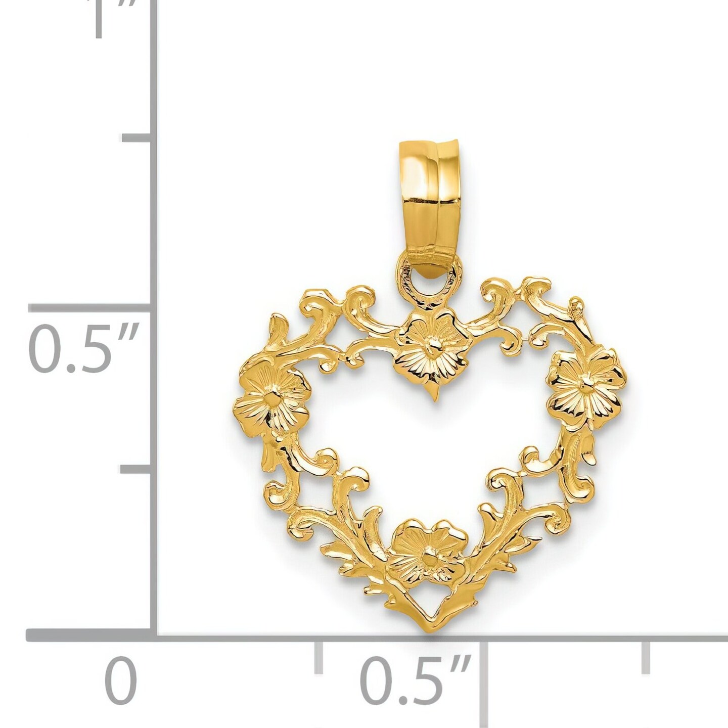 14K Yellow Gold Flower Heart Charm Floral Love Pendant! Jewerly 19mm x 15mm