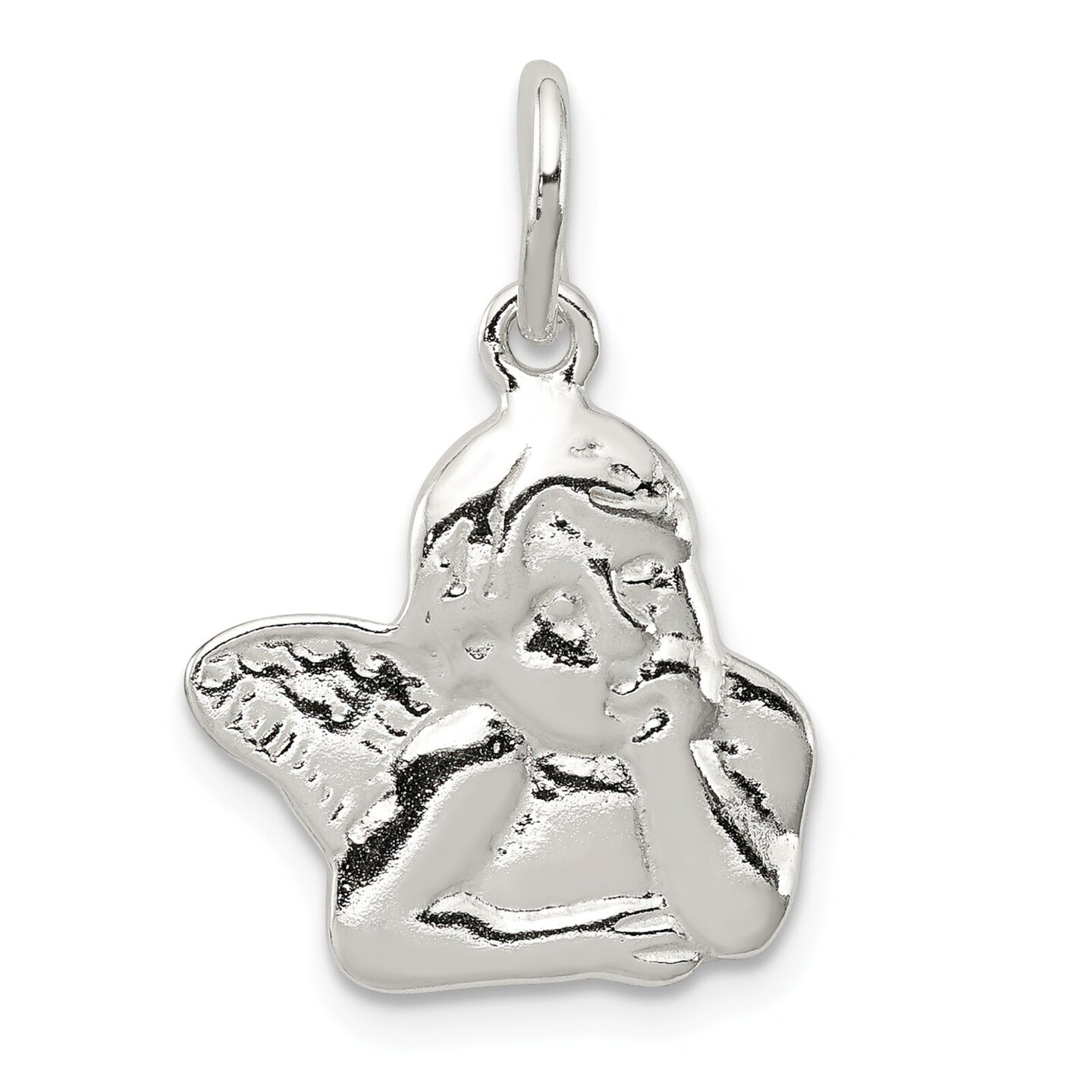 Sterling Silver Angel Charm Pendant Religious Jewelry 20mm x 16mm