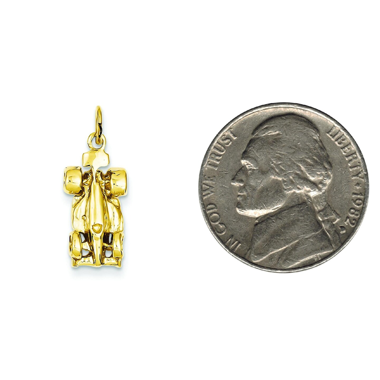 14K Yellow Gold 3D Race Car Charm Sports Racing Jewelry 22mm x 10mm