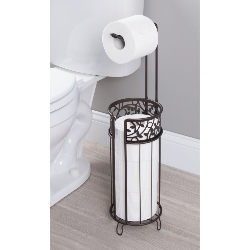 mDesign Metal Toilet Paper Holder Stand and Dispenser, Holds 4 Rolls - Gray