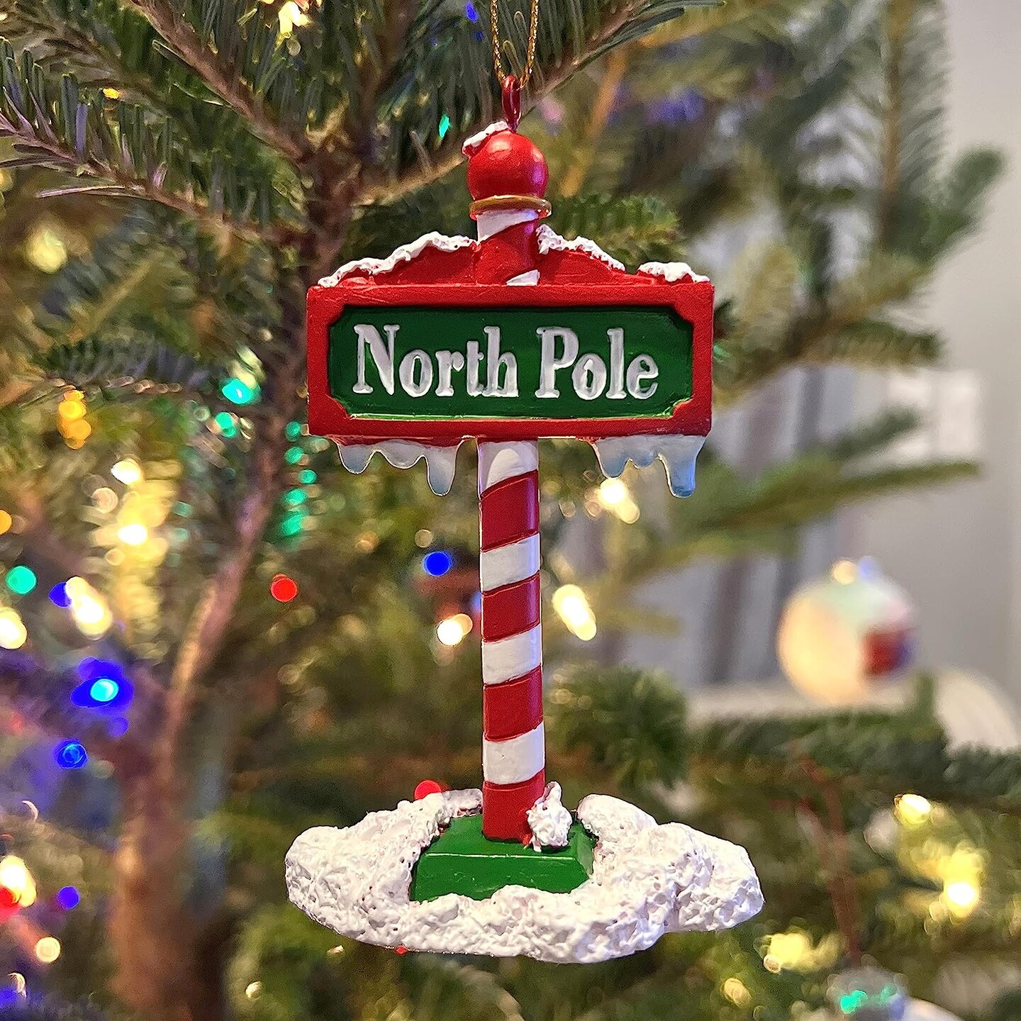 Tree Buddees The North Pole Sign Covered in Snow Christmas Tree Ornaments
