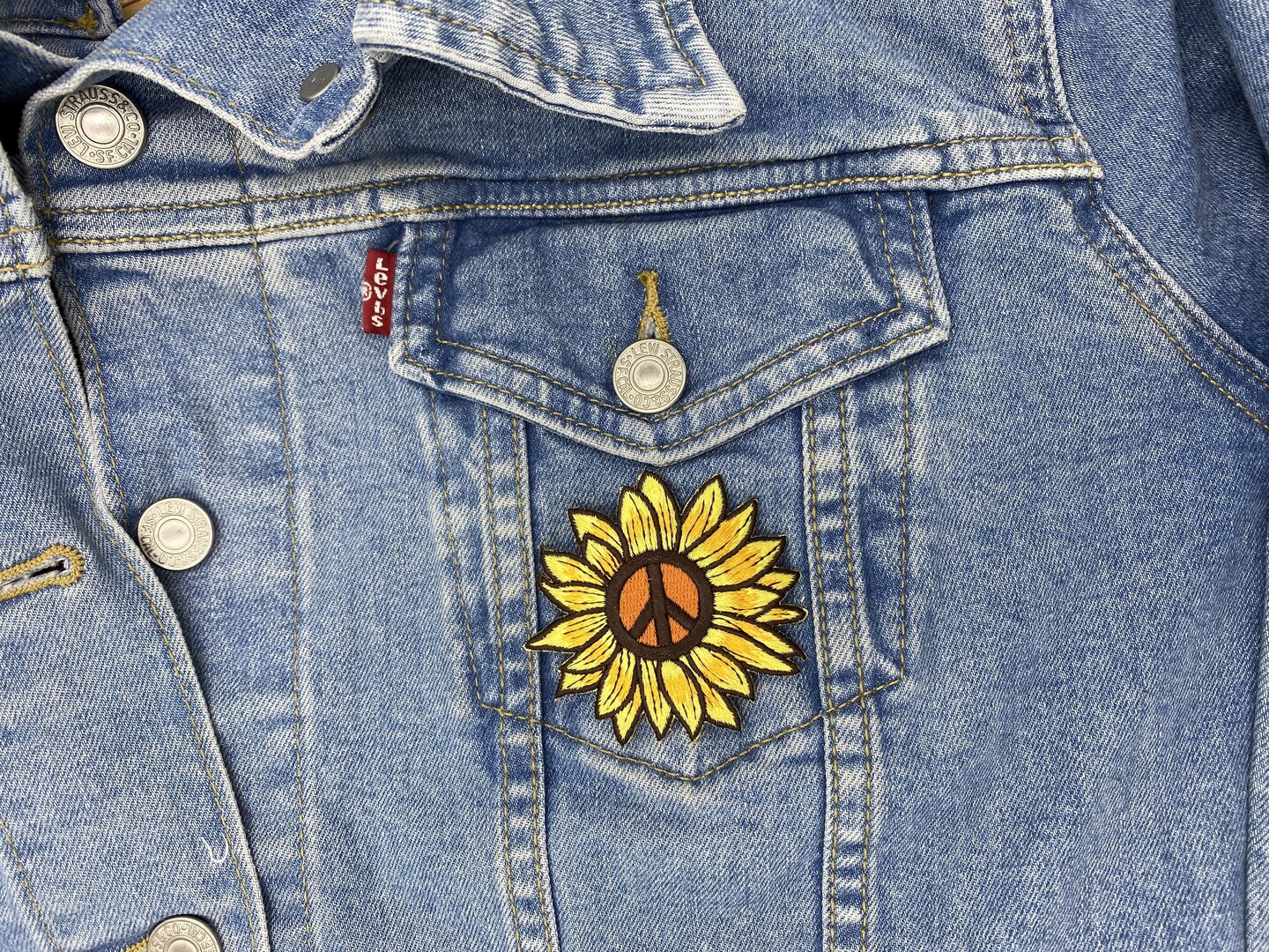 Sunflower Peace Sign, Flower, Embroidered, Iron on Patch
