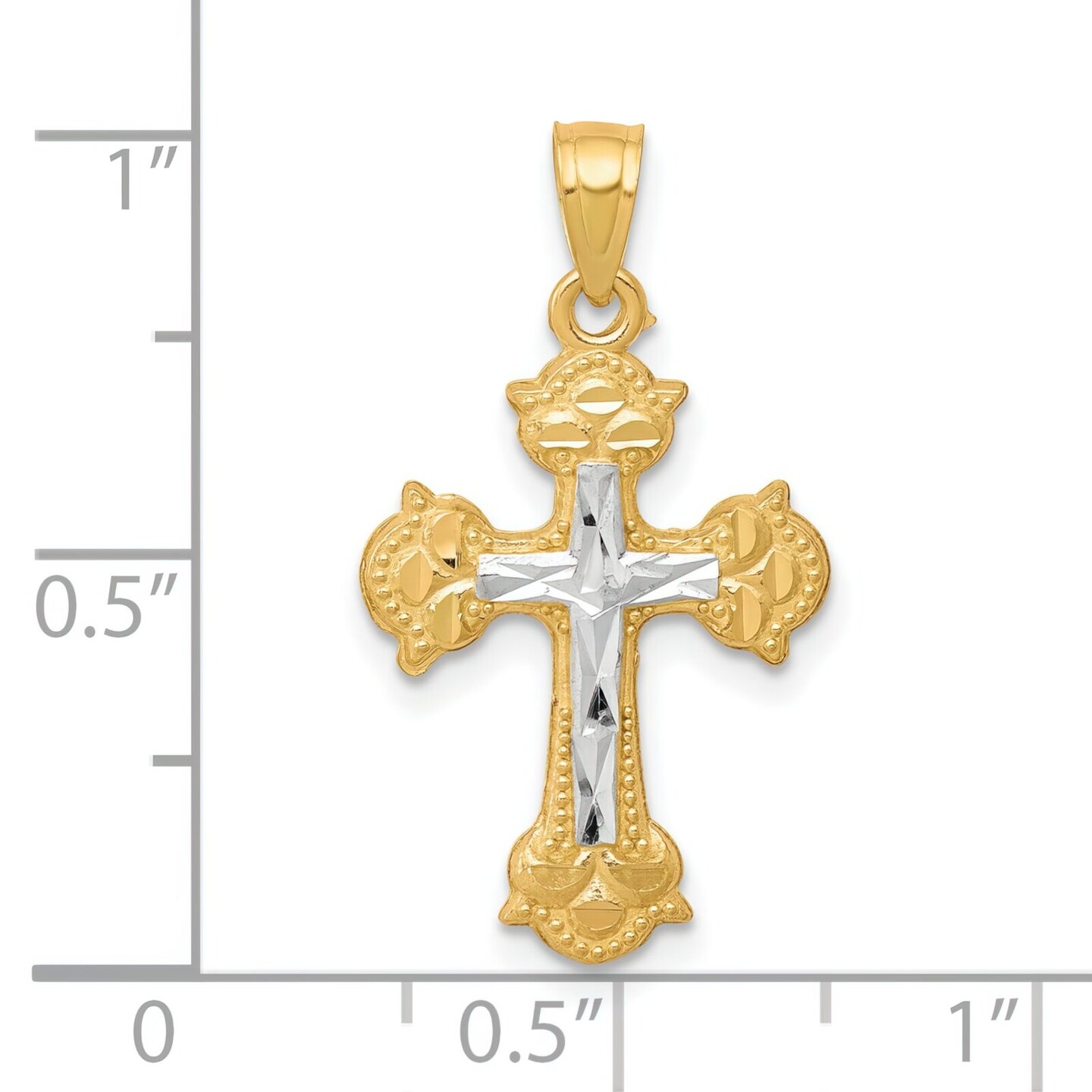 10K Gold & Rhodium Plated Diamond Cut Cross Pendant Charm Jewelry 25 x 16mm