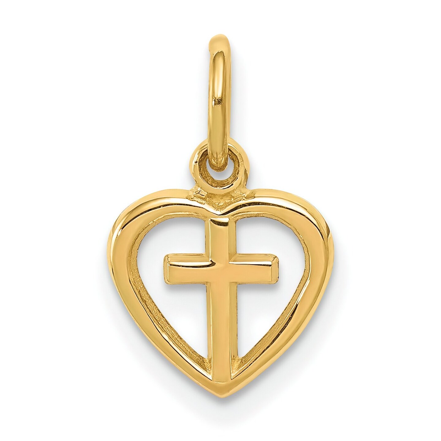 14K Yellow Gold Cross In Heart Charm Pendant Jewelry 16mm x 10mm