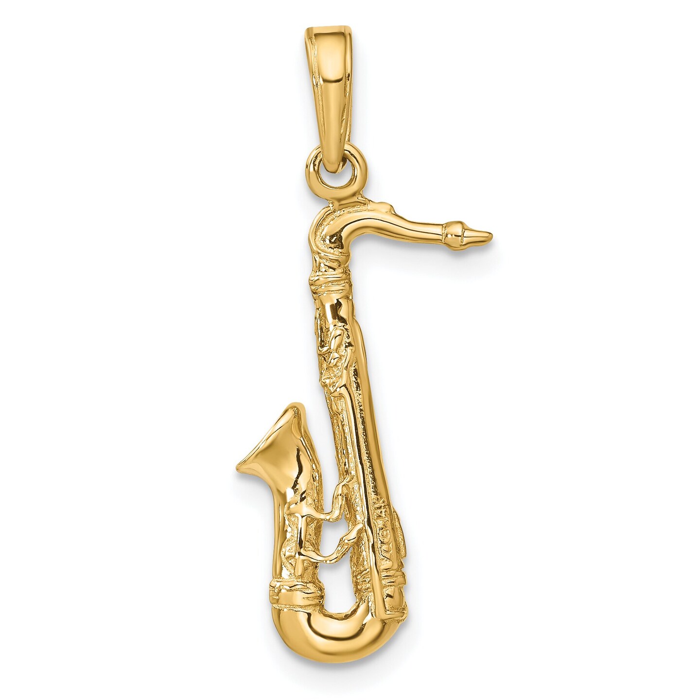 14K Yellow Gold 3D Saxophone Charm Music Pendant Jewerly 29mm x 7mm