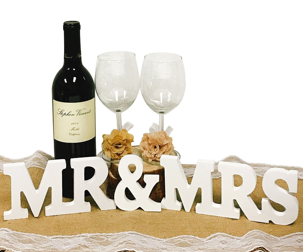 Wrapables Mr &#x26; Mrs White Wooden Letter Sign for Wedding Decoration