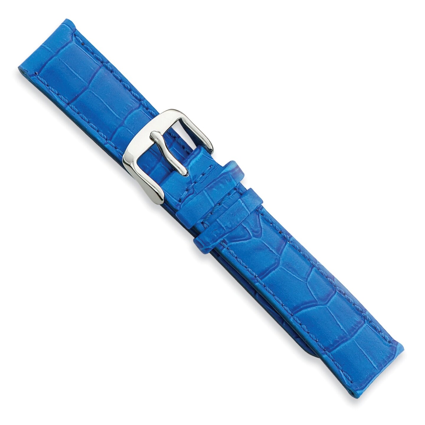 de Beer Blue Crocodile Grain Leather Watch Band 22mm Long Silver Color