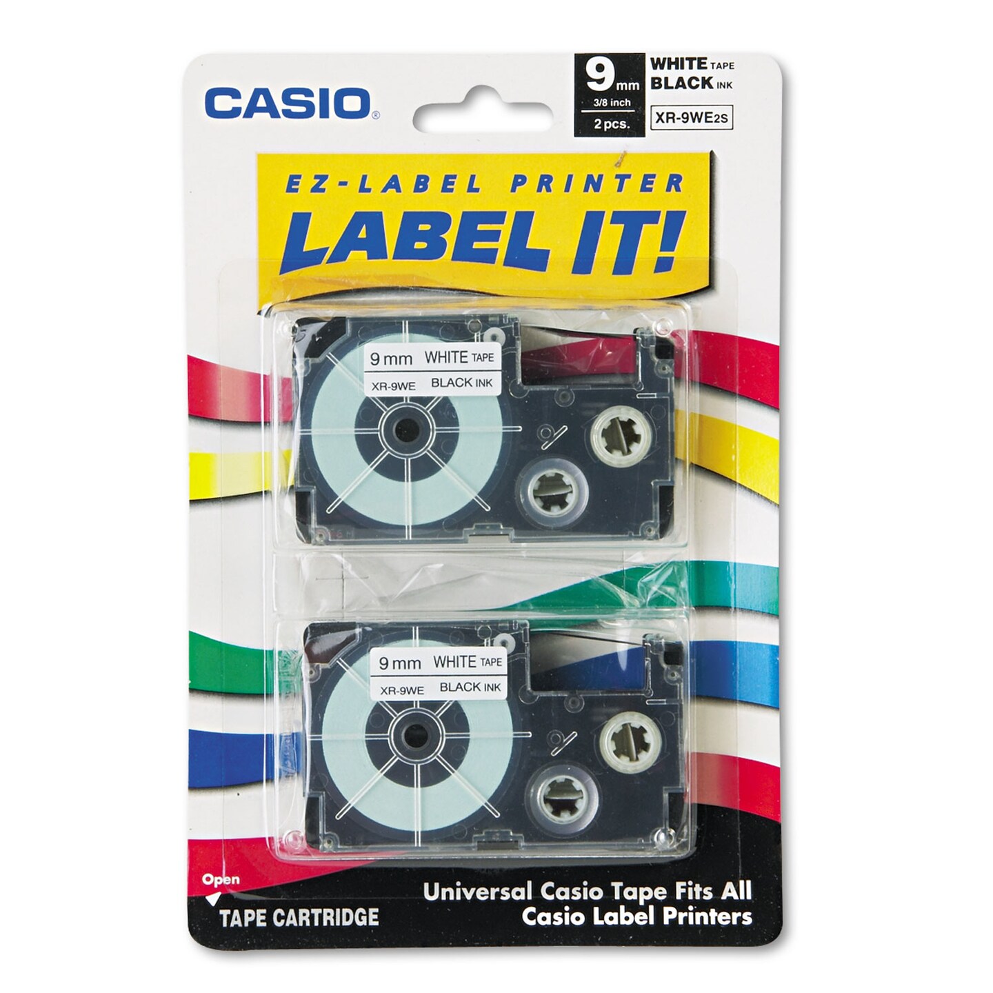 Casio Tape Cassettes for KL Label Makers 0.37 x 26 ft Black on White 2/Pack