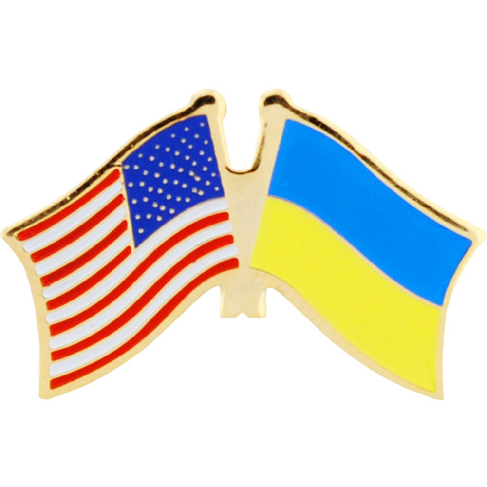American &#x26; Ukraine Flags Pin 1&#x22;