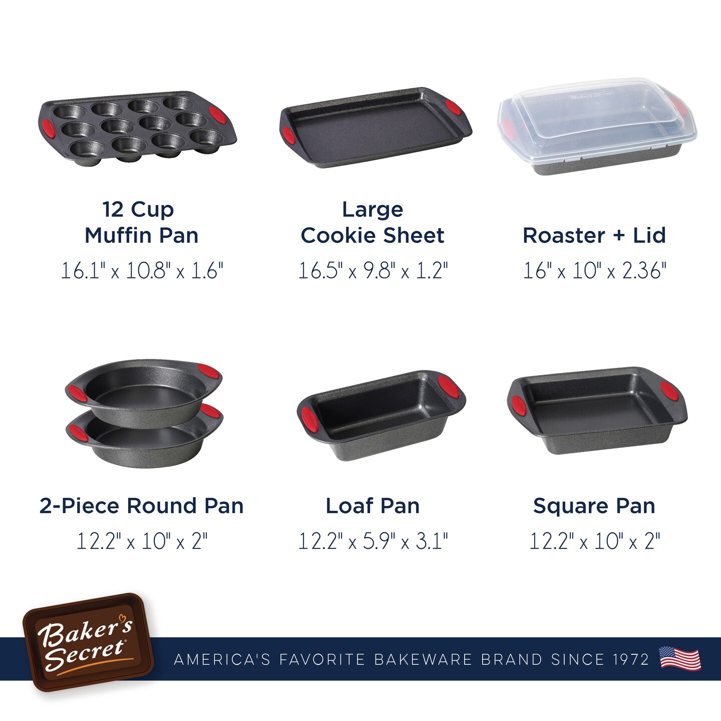 Baker's Secret Bakeware Sets - 9 Pieces Baking Pans Set with Grip - Baking Sheets for Oven Nonstick Set, Wedding Registry Items Baking Dishes for