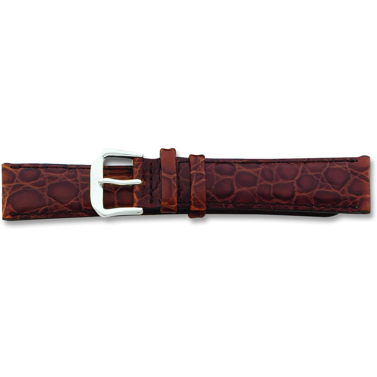 de Beer Brown Alligator Grain Leather Watch Band 19mm Long Silver Color