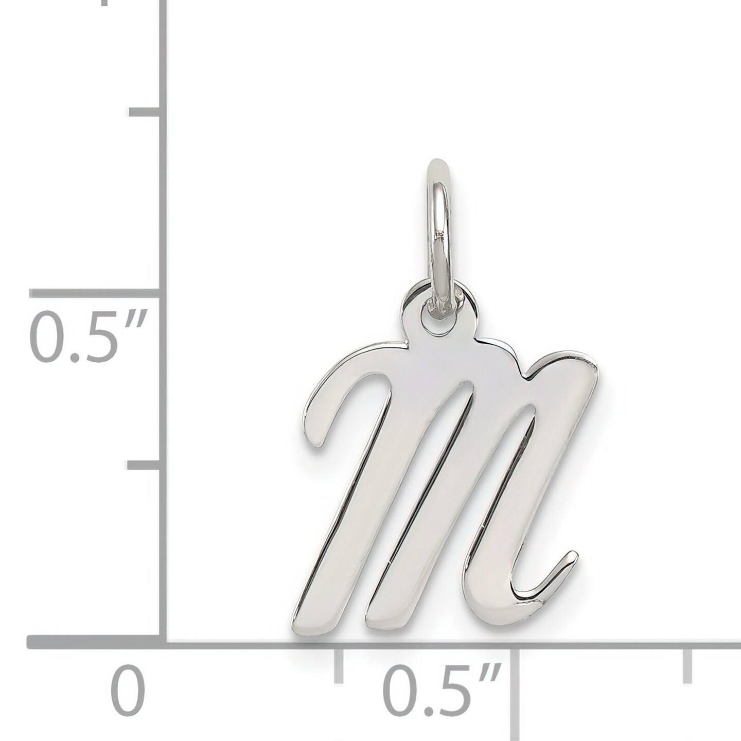 Sterling Silver Small Script Initial Letter M Charm Jewerly 16mm x 8mm