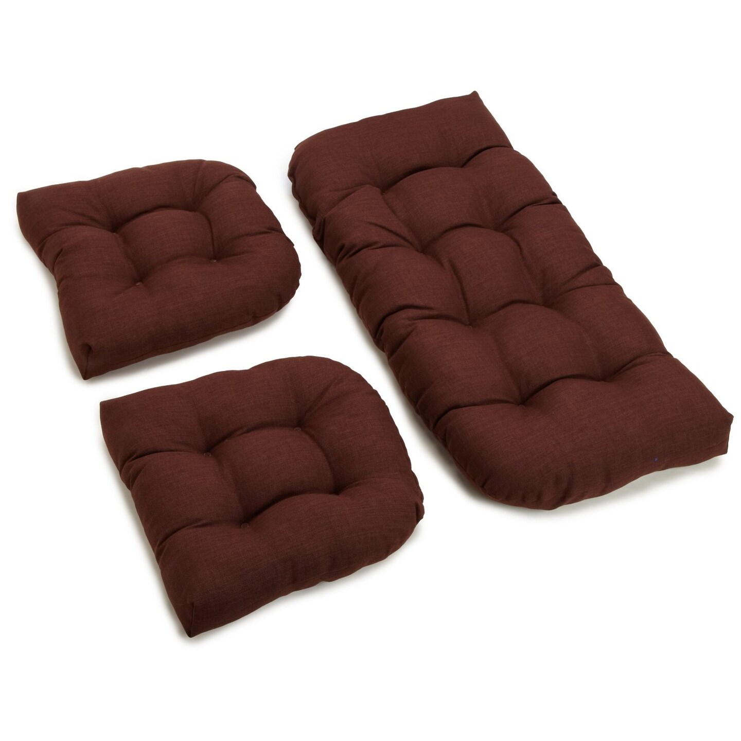 U-Shaped Spun Polyester Tufted Settee Cushion Set (Set of 3) - Cocoa