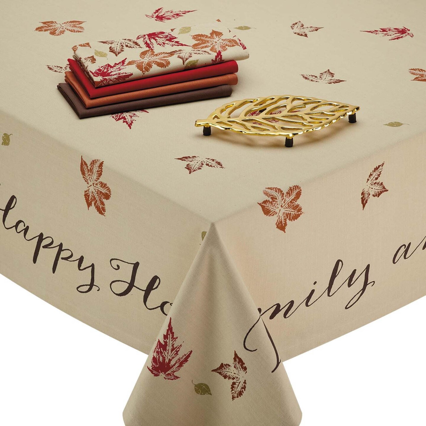 DII Rustic Leaves Print Tablecloth