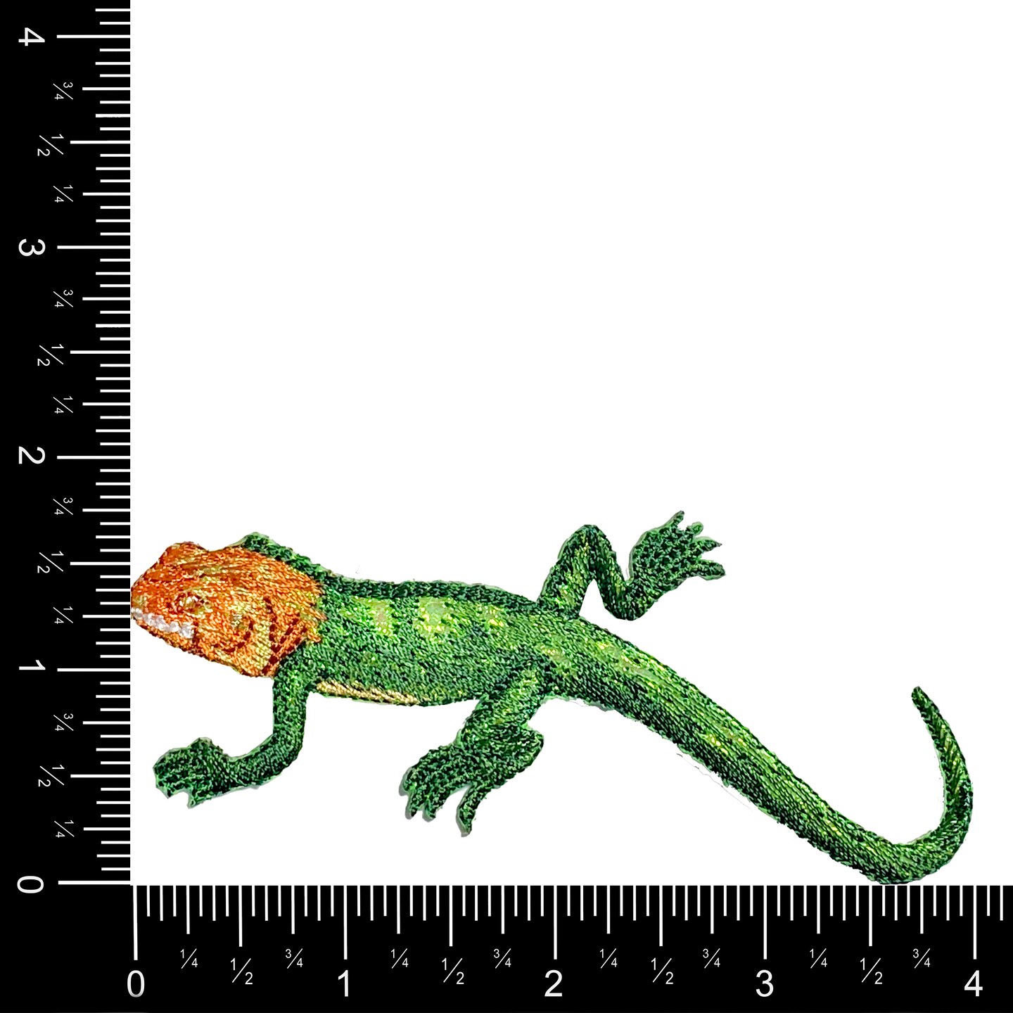 Red-Headed Agama, Green Shimmery Lizard, Facing Left, Embroidered, Iron on Patch