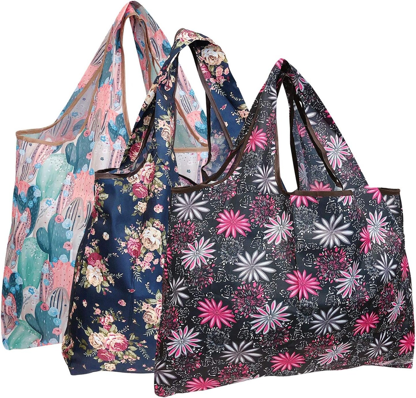 Wrapables Large Foldable Tote Nylon Reusable Grocery Bag, 3 Pack