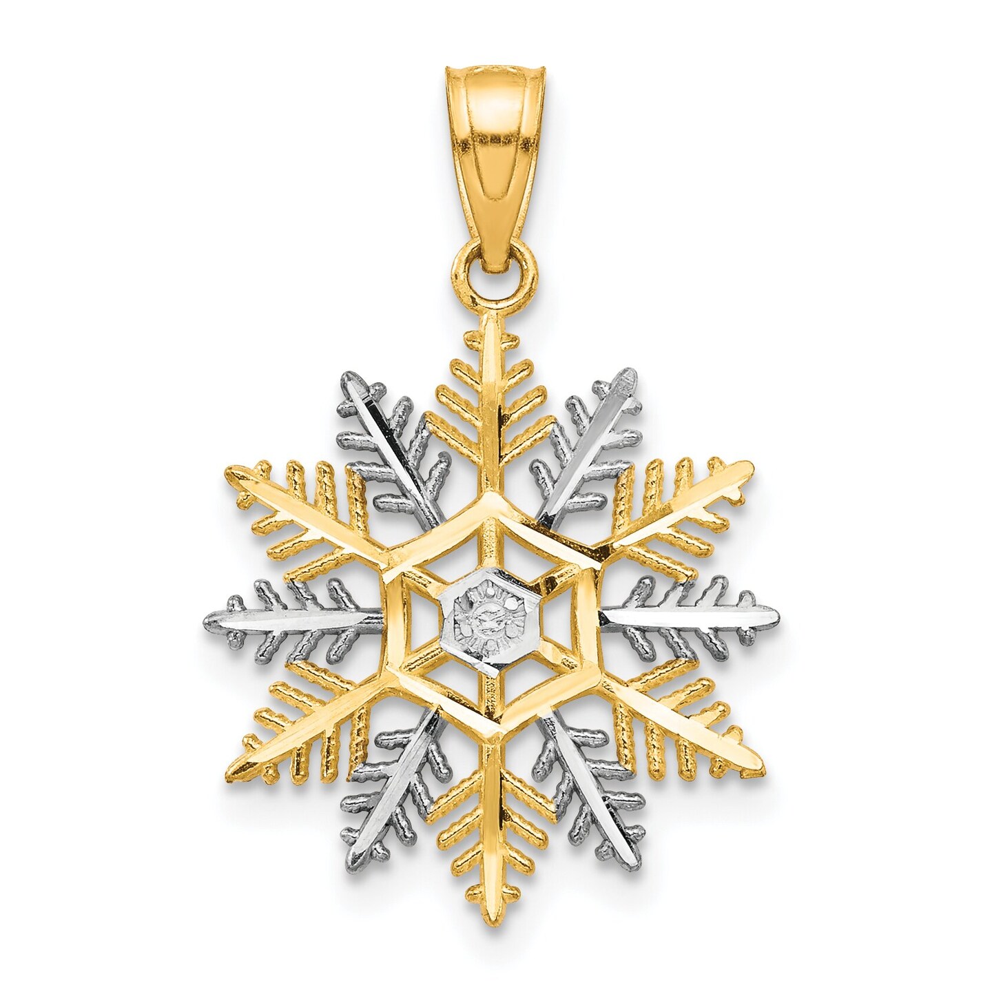 10K Gold Rhodium Plated Snowflake Charm Pendant Jewelry 25mm x 16mm